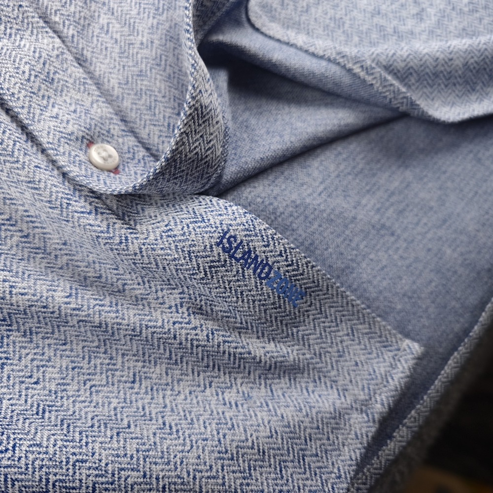Tommy Bahama San Lucio Stretch Shirt Mens 2XB Blue Herringbone Long Sleeve - Picture 9 of 12